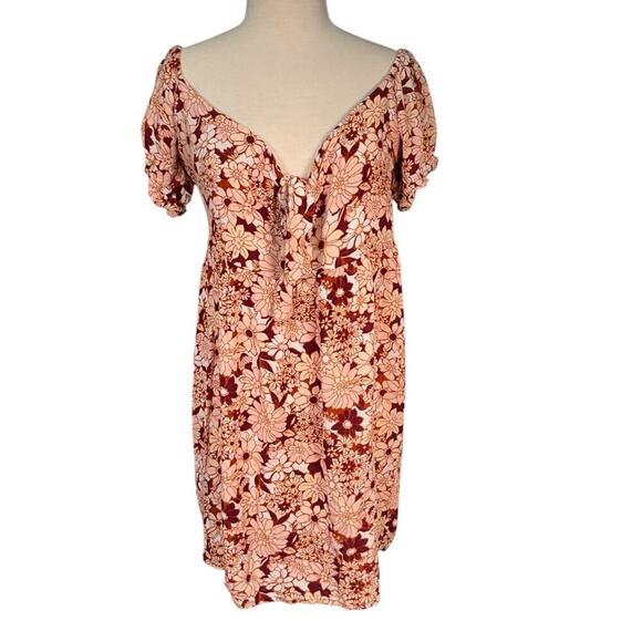 Volcom Women's Goovestone Printed Short Babydoll Dress Dark Clay Size XL/12 - Picture 3 of 12